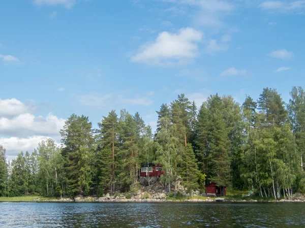 Typical Scandinavian Red Wooden Cottage Shores Lake Saimaa Finland — 스톡 사진