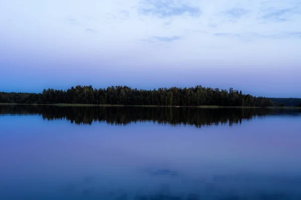 Blaue Stunde Nach Sonnenuntergang Ufer Des Ruhigen Saimaa Sees Linnansaari — Stockfoto