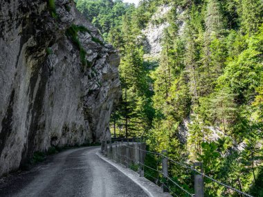İsviçre 'de Bad Ragaz yakınlarında Tamina Boğazı' nın dibindeki çakıl yolu. 