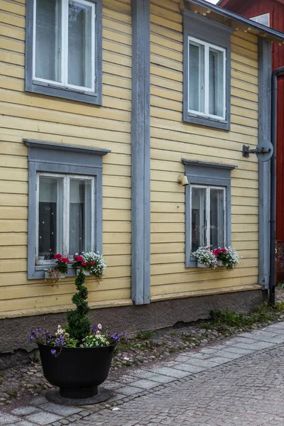 Calles Empedradas Casas Madera Pintadas Colores Porvoo Finlandia Una Noche — Foto de Stock