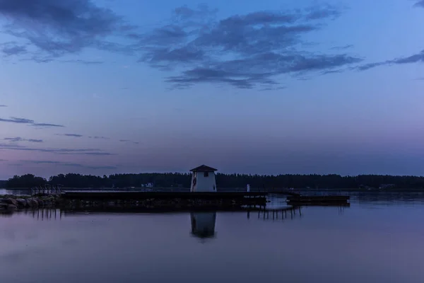 Traditionell Badvakt Och Omklädningsrum Träbrygga Nära Borgå Finland Vid Solnedgången — Stockfoto