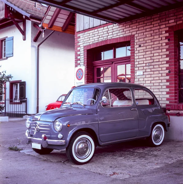 Neerach Suíça Maio 2020 Pequenos Carros Clássicos Fiat 500 Coloridos — Fotografia de Stock