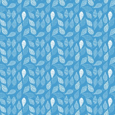 El çizimi mavi yapraklar tekrarlanan iz arkaplan tasarımı