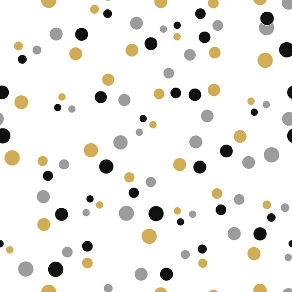 Oro, negro y blanco polkadots patrón de impresión repetición de fondo — Vector de stock