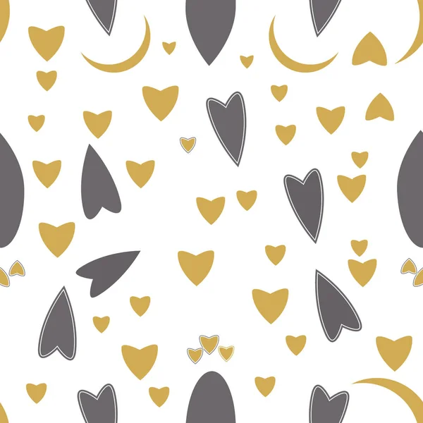 Gold, grau und weiß Herzen und Mond wiederholen Muster drucken Hintergrund — Stockvektor