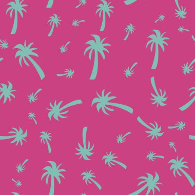 Renkli palmiye ağacı pembe arkaplanda tekrarlanan desen