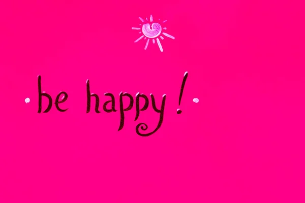 Inspirational lettering on a purple pink background. be happy. — Stock Photo, Image