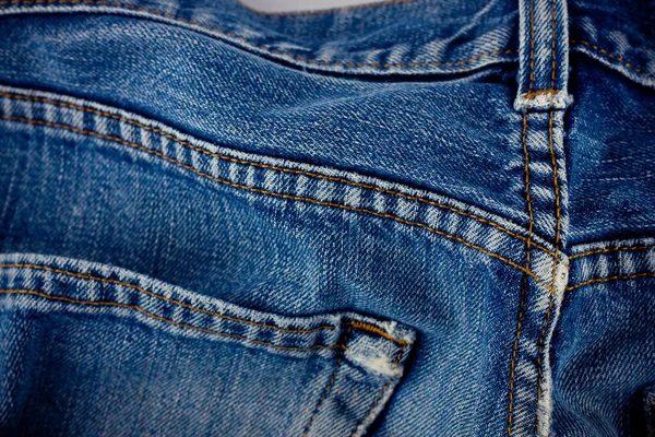 Velho Azul Jeans Costura Detalhe Pano Ganga Para Padrão Fundo — Fotografia de Stock