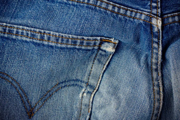 Oude Blauwe Jeans Naad Detail Doek Van Denim Voor Patroon — Stockfoto