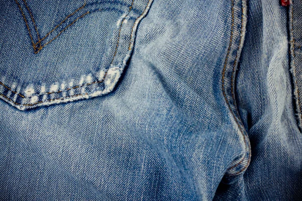 Vieux Jeans Bleu Couture Détail Tissu Denim Pour Motif Fond — Photo