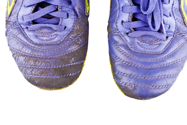 Старые Винтажные Поврежденные Ботинки Мини Футбола Белом Фоне Футбола Спортивный — стоковое фото