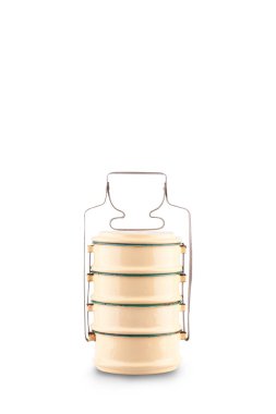 beyaz arka planda renkli retro yemek taşıyıcısı ile pinto natinto thailand mutfak gereçleri nesnesi izole