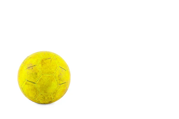 Bola Futsal Amarelo Velho Criou Sua Saúde Relacionamento Fundo Branco — Fotografia de Stock