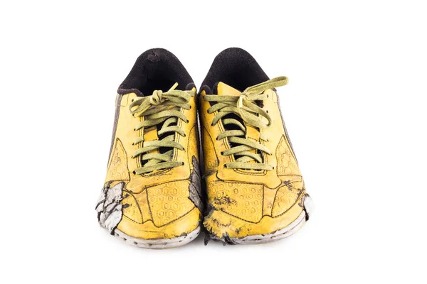 Shabby Κίτρινο Futsal Αθλητικά Παπούτσια Λευκό Φόντο Ποδόσφαιρο Σπορ Αντικείμενο — Φωτογραφία Αρχείου
