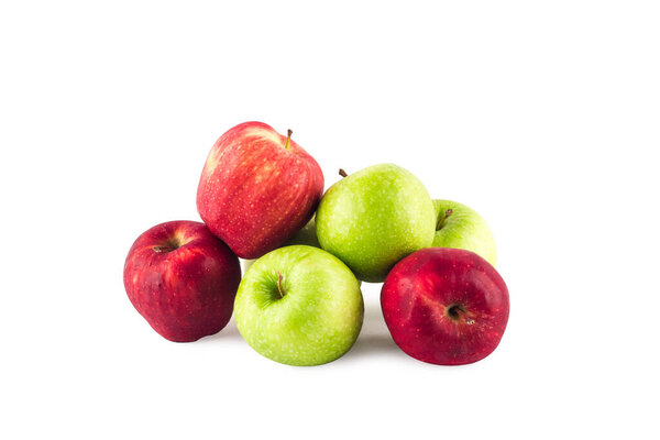 group of fruit between fresh green apple and  ripe red apple on white background fruit agriculture food isolated