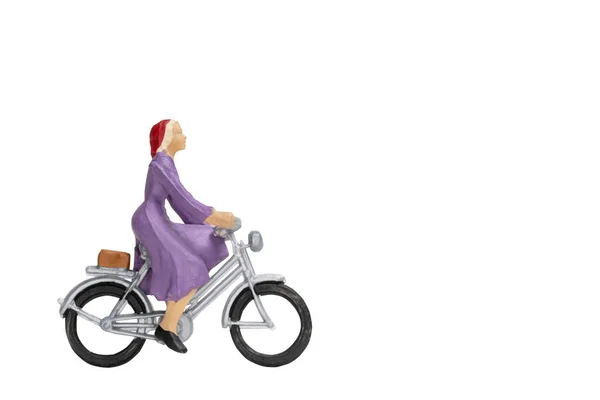 Miniature People Travellers Bicycle Isolate White Background Clipping Path — Stock Photo, Image