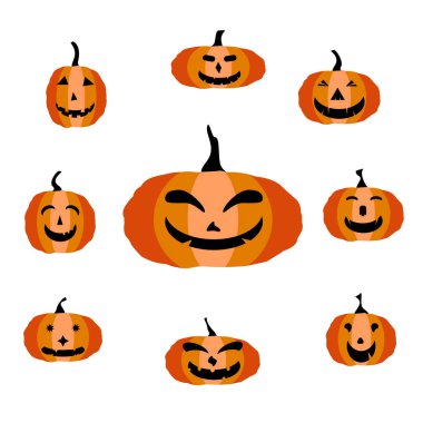 Şirin halloween pumpkins kümesi. Beyaz arka plan üzerinde izole. vektör çizim.
