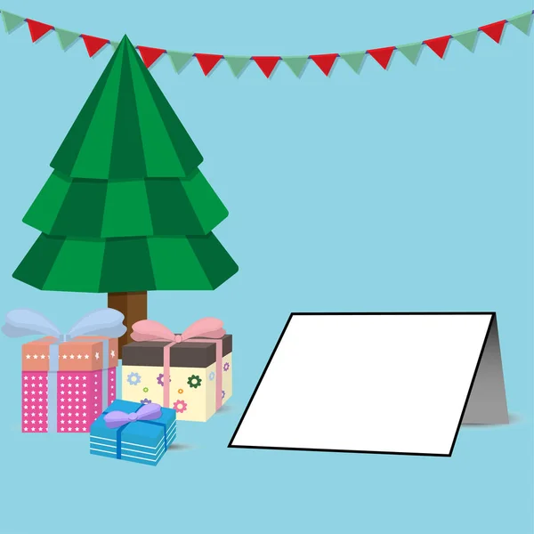 Árbol Pino Navidad Cajas Regalo Tarjeta Felicitación Vacía Vector Ilustración — Vector de stock