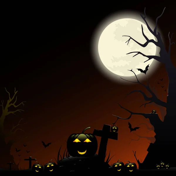 Calabazas Fondo Halloween Bajo Luz Luna Ilustración Vectorial — Archivo Imágenes Vectoriales