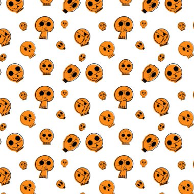 Cadılar Bayramı şenlikli seamless modeli. Şirin kafatası vektör çizim ile sonsuz arka plan