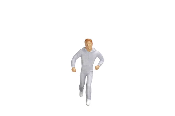 Мініатюрні Люди Бігають Ізольовані Білому Тлі Відсічним Контуром — стокове фото