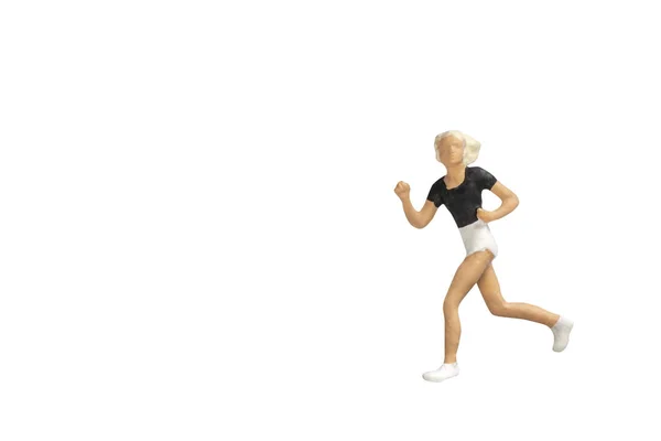 Miniature People Running Isolated Clipping Path — Stock Photo, Image