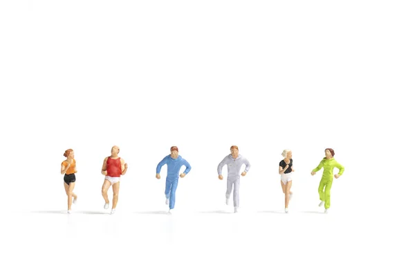 Personas Miniatura Corriendo Sobre Fondo Blanco Estilo Vida Saludable Conceptos —  Fotos de Stock