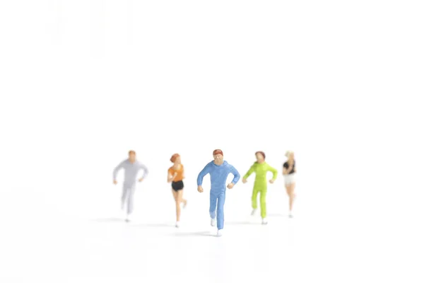 Miniature People Running White Background Healthy Lifestyle Sport Concepts — Stock Photo, Image