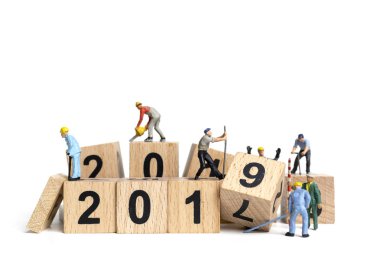 Minyatür alt takım resim numarasına 2019 beyaz arka plan, mutlu yeni yıl 2019 kavramı