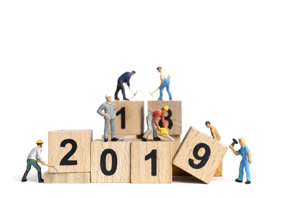 Minyatür alt takım resim numarasına 2019 beyaz arka plan, mutlu yeni yıl 2019 kavramı