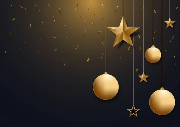 Altın Noel Top Yıldız Metin Için Yer Noel Arka Plan — Stok Vektör
