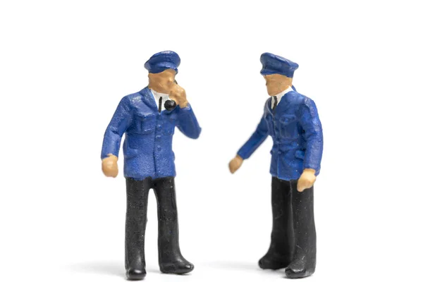 Miniatűr Emberek Rendőr Állt Fehér Háttér — Stock Fotó