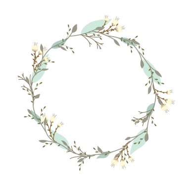 El çizilmiş vektör yuvarlak çerçeve. Yaprakları, Vintage ve rustik stilleri ile çiçek çelenk. 