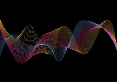 Soyut dalga ince kavisli çizgiler grafik arka plan, dalga siyah arka plan üzerinde kavisli
