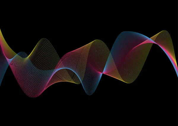 抽象波薄曲线图形背景 波浪曲线在黑色背景 — 图库矢量图片