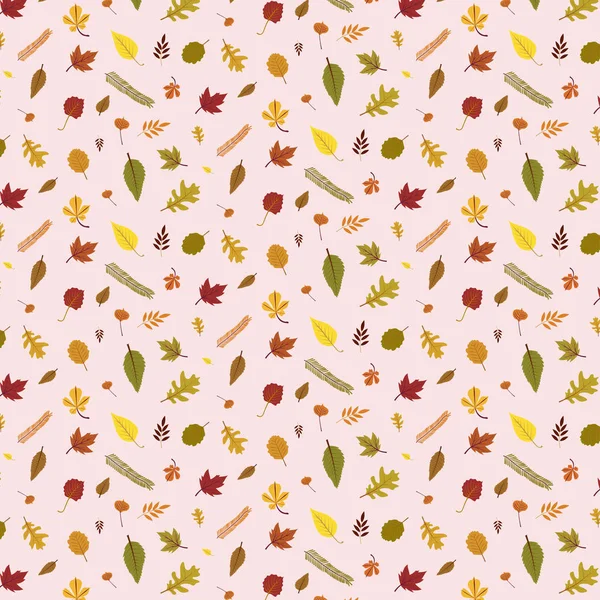 Collection Beau Motif Coloré Feuilles Automne Isolé Sur Fond Rose — Image vectorielle