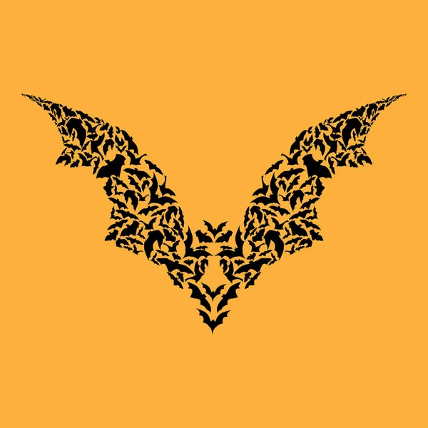 Flying Bat Silhouette Halloween Concept Yellow Background — Stock Vector