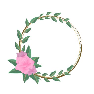 Beyaz bir arka plan üzerinde yeşil yaprakları ve çiçekleri ile Dalları. Kartpostal süslemeleri için çerçeve.