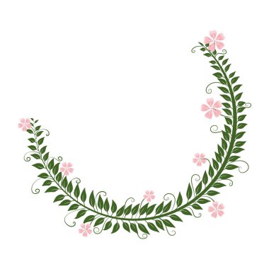 Beyaz bir arka plan üzerinde yaprakları ve çiçekleri ile Dalları. Kartpostal süslemeleri için çerçeve.