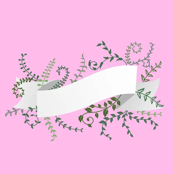 Bannière Blanche Avec Branches Sur Fond Rose — Image vectorielle