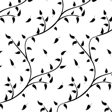 Kusursuz retro ağaç ve yaprak deseni beyaz arka planda, Vektör İllüzyonu