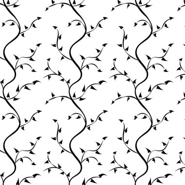 Kusursuz retro ağaç ve yaprak deseni beyaz arka planda, Vektör İllüzyonu