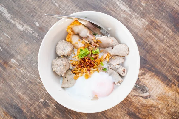 Dry boiled rice with pork and egg — Stock Photo, Image