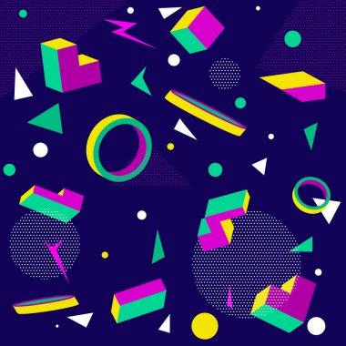 Mavi arkaplanda Memphis desen tasarımı