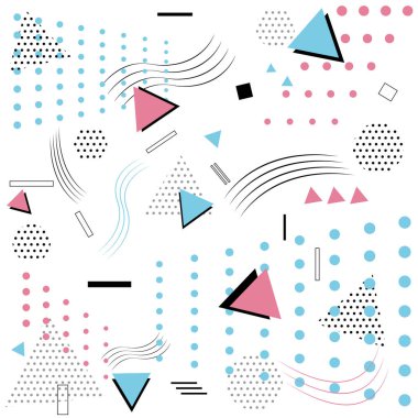 Beyaz arkaplanda Memphis desen biçimleri izole