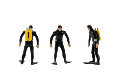 Minyatür insanlar: Scuba dalgıcı kırpma yolu ile beyaz arkaplanda izole edildi