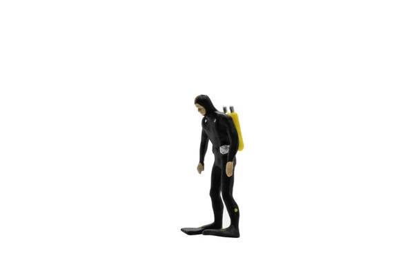 Miniature People Scuba Diver Isolated White Background Clipping Path — Stock Photo, Image