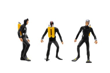 Minyatür insanlar: Scuba dalgıcı kırpma yolu ile beyaz arkaplanda izole edildi