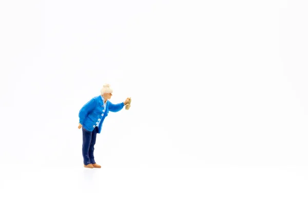 Miniature People Standing White Background Copy Space Your Text — Stock Photo, Image