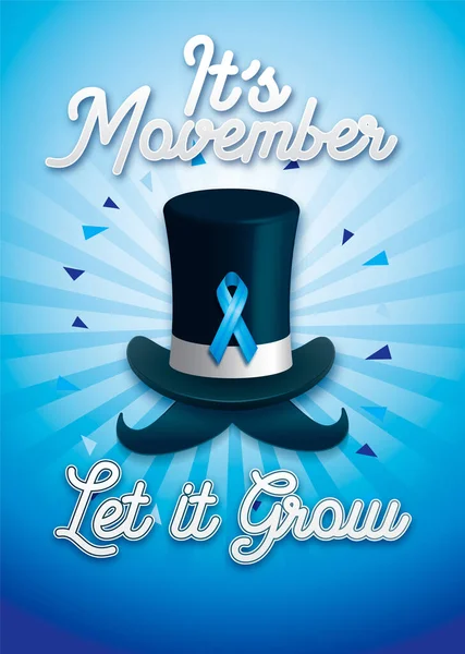 Movember, Schnurrbärte und blaues Band Hintergrund — Stockvektor